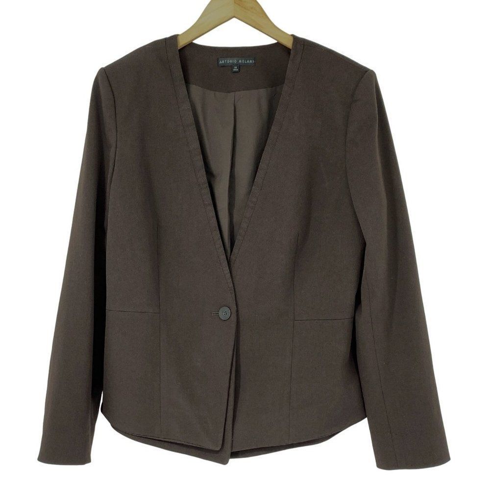 Antonio Melani Brown Blazer Womens Jacket Size 14 EUC Lined 3678 Washable